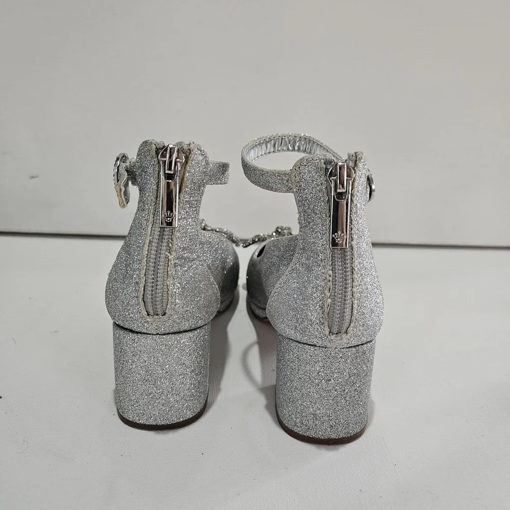 Nina Dress Shoes Girls 2M Silver Glitter Rhinestone Bow Block Heel Special Event